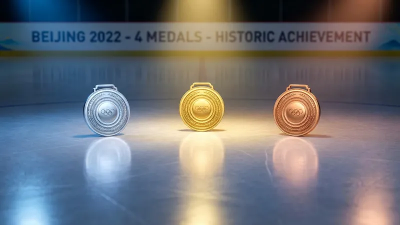 北京五輪の4個メダル獲得を象徴する金・銀・銅メダルのイメージ